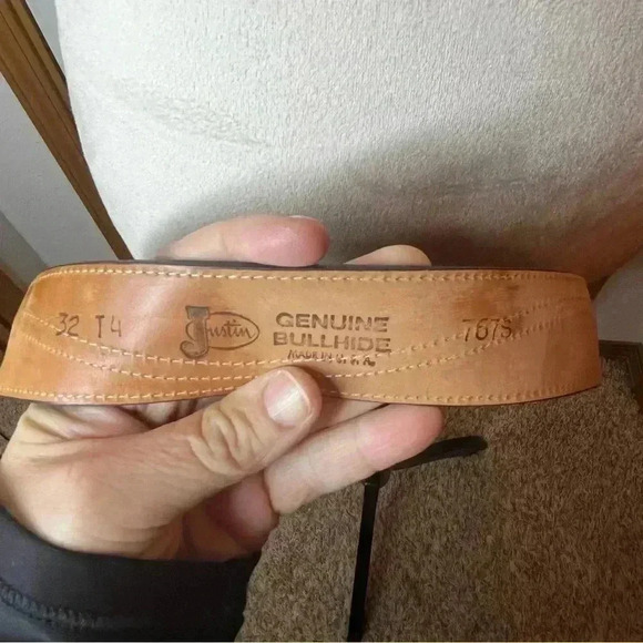 Justin Genuine Bullhide Belt Made In USA Gray Size 32 T4 Womens Western Cowboy - Picture 4 of 7